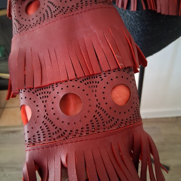 Wild Honey Red Leather Jacket with Fringe and Cutouts - Picture 4 of 8